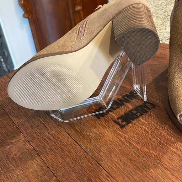 Nine West Madcool Peep Tie Lace Up Suede Boots. 3” wood block heel. Sexy 😍 GUC! - Picture 10 of 12